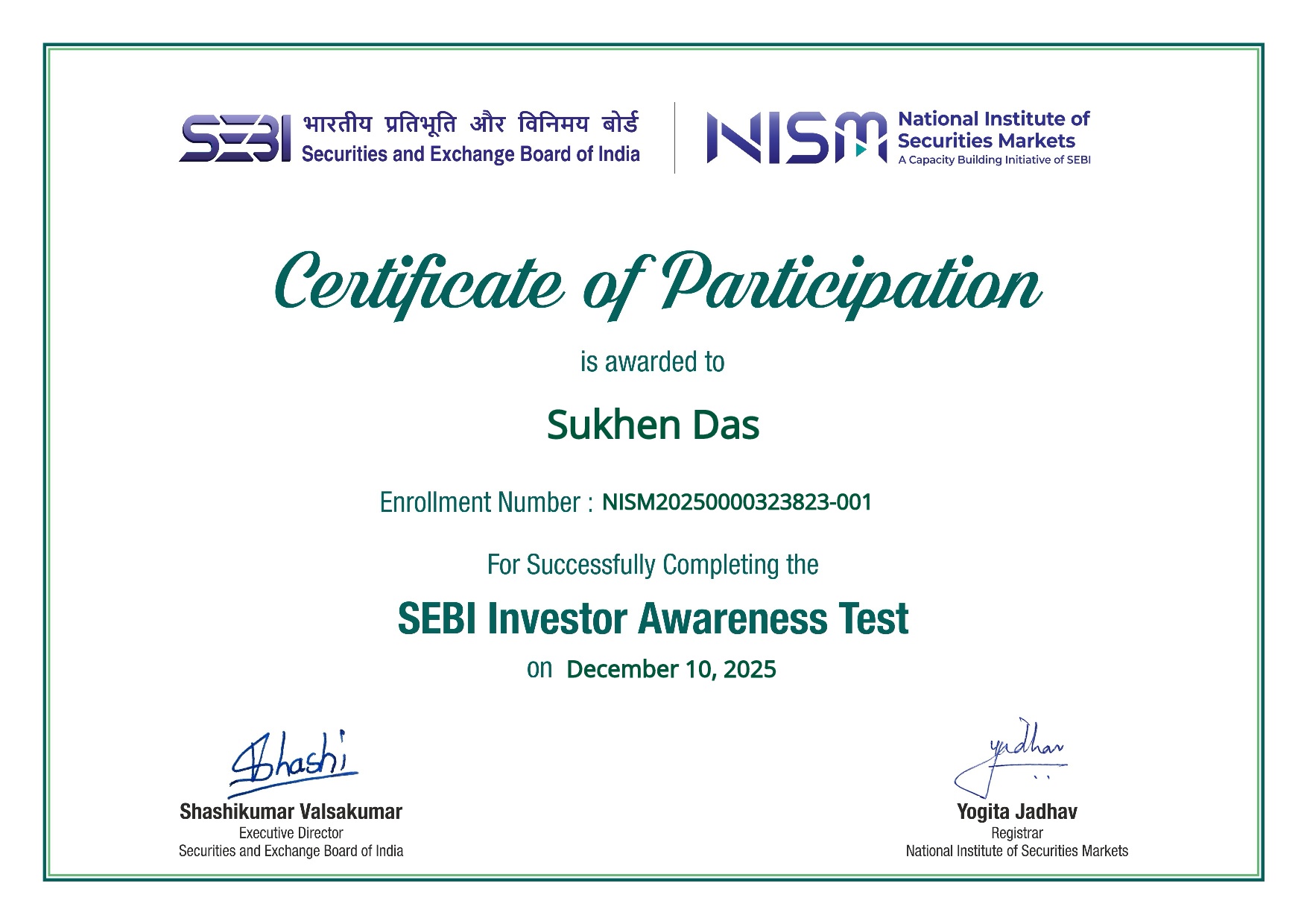 SEBI Investor Awareness Certificate